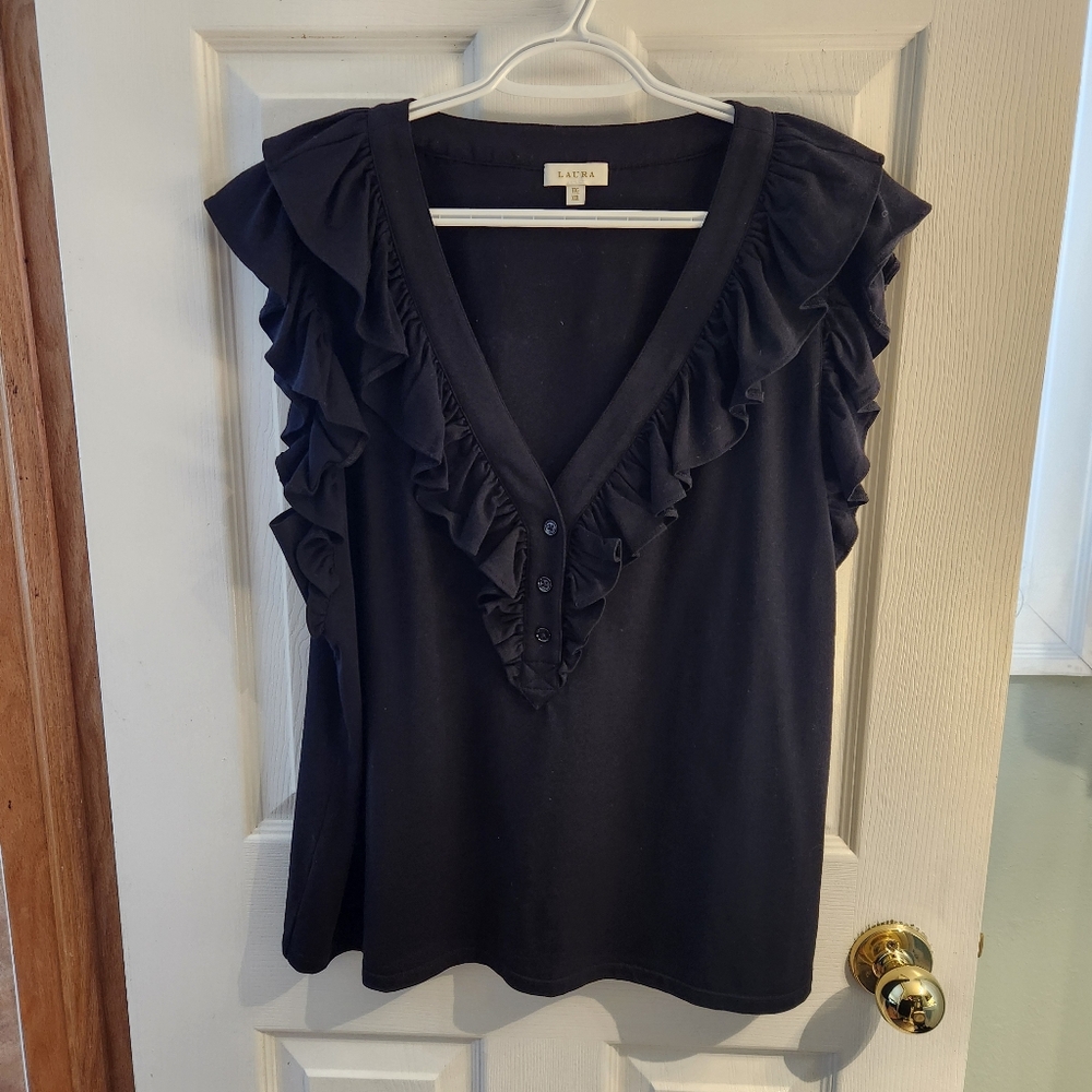 Laura Ruffled Button Front Tshirt